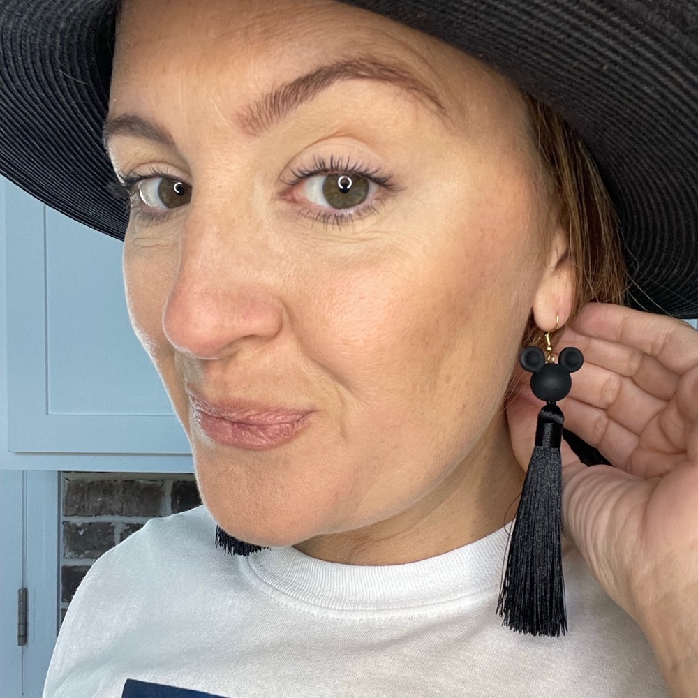 Black tassel Mickey earrings